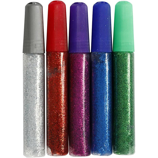 5 x Assorted Colour Glitter Glue Sparkles For Sticker Decorative Arts Craft 10ml