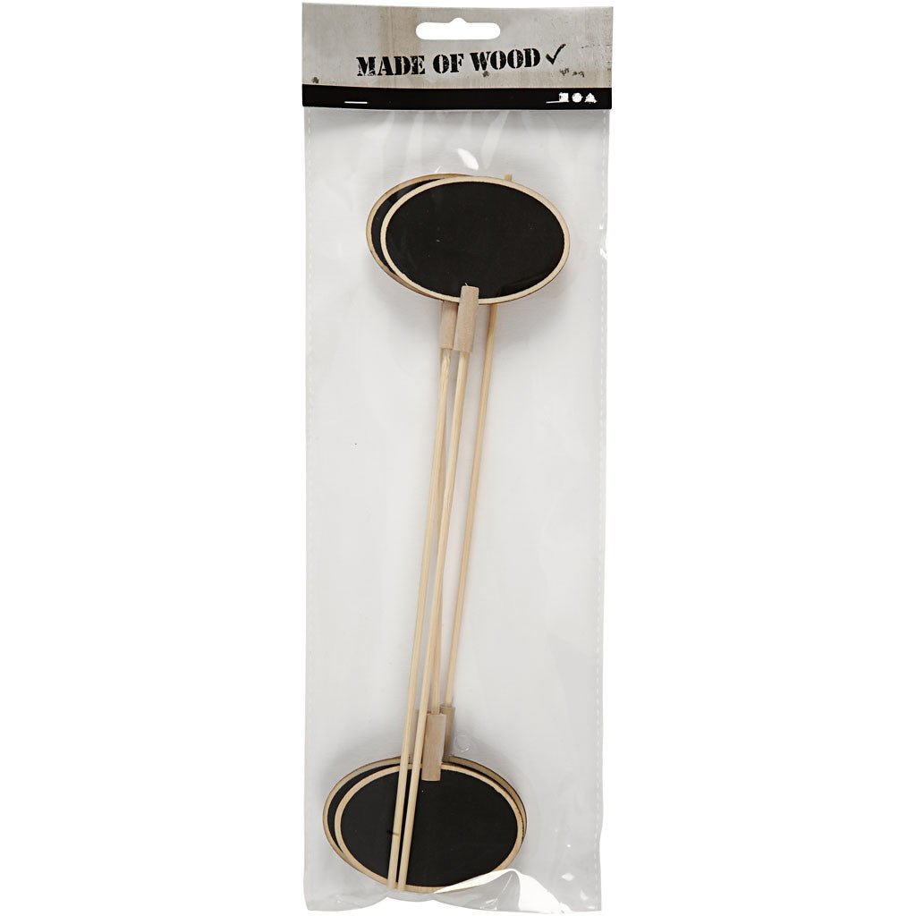 5 x Light Wood Sticks With Oval Shaped Black Surface Decoration Signs Crafts 7.3x5x0.3 cm - Home - Crafts