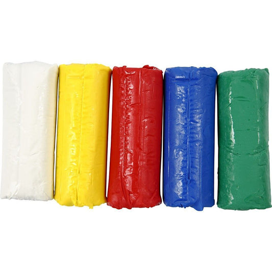 5 x Standard Assorted Colour Soft Modelling Clay With Plastic Bucket 400 g - Home - Crafts