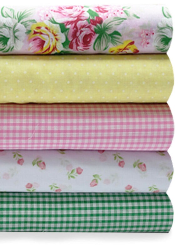 Fabric Bundles Fat Quarters Polycotton Material Florals Gingham Spots Craft -PALE PINK ROSE BUNDLE