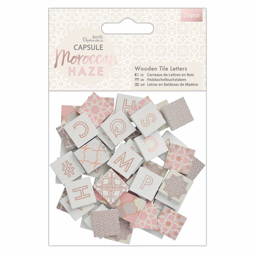 50 x Papermania Moroccan Haze Woooden Tiles Printed Alphabet Letters 20mmx20mm - Home - Crafts