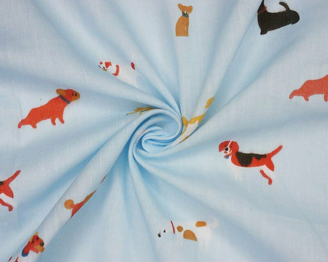 Doggy Day Light Sky Polycotton Children Fabric