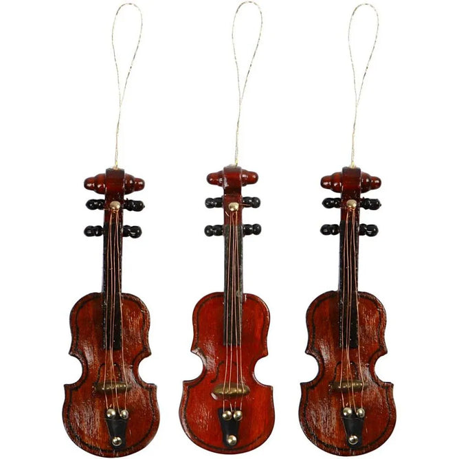 12 x Wooden Small Violins With Cord For Christmas Hanging Decorations Crafts 8cm