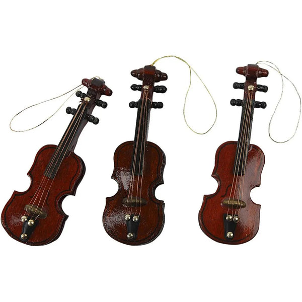 12 x Wooden Small Violins With Cord For Christmas Hanging Decorations Crafts 8cm