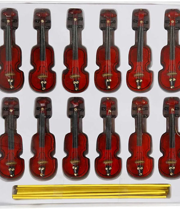 12 x Wooden Small Violins With Cord For Christmas Hanging Decorations Crafts 8cm