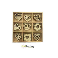 Wooden Ornament Decorations Embellishments Toppers 9 x Assorted Design Heart - Hobby & Crafts