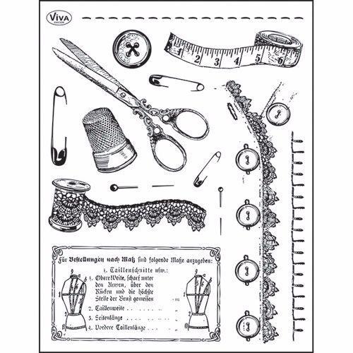 Transparent Silicone Stamp 18cm x 14cm Re-usable - Vintage Sewing - Hobby & Crafts