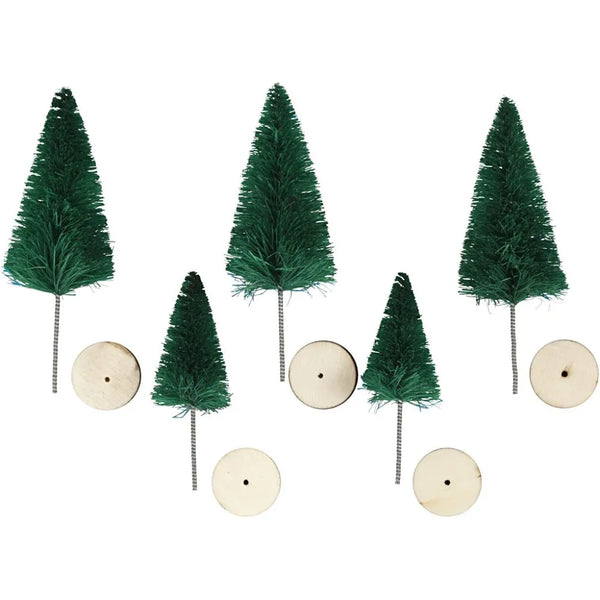 5 x Christmas Trees Spruce Wooden Stand Green 2 Assorted Sizes Decoration