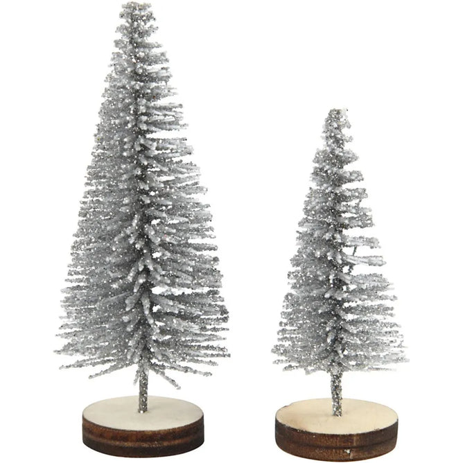 5x Christmas Silver Spruce Trees Cute Miniature Models Figures 4+6 cm