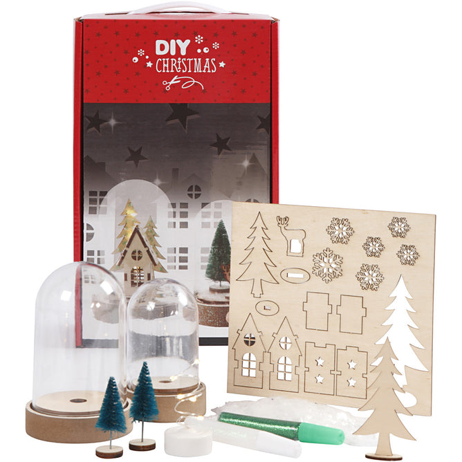 Wooden DIY Kit Plastic Bells Xmas Trees LED Light Decoration Crafts - Christmas Scene