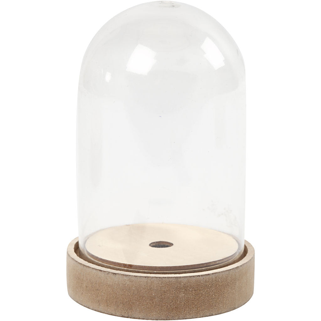 Plastic Globe Bell Jar Dome Display Wooden Base Stand Decorative Vintage DIY Craft
