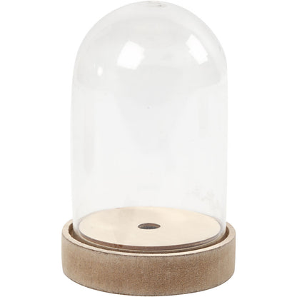 Plastic Globe Bell Jar Dome Display Wooden Base Stand Decorative Vintage DIY Craft