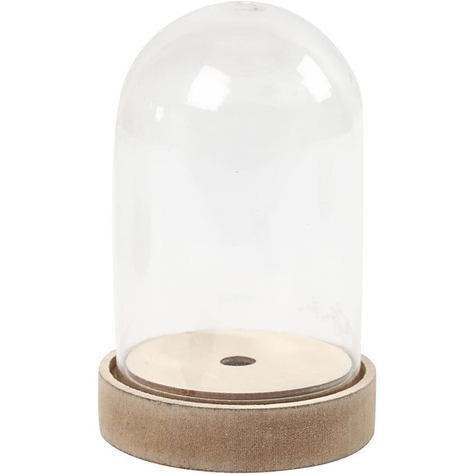 Plastic Bell Jar Dome Display Wooden Base Stand Decorative Vintage DIY Craft