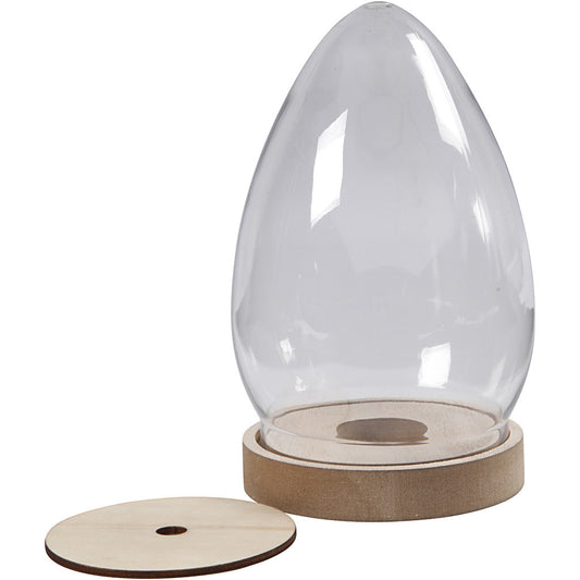 Egg Shaped Plastic Bell On MDF Wood Stand Decoration Figures Crafts H: 19.5 cm D: 11.3 cm