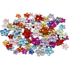 252 x Assorted Colours Flower Shaped Rhinestones Flat Back Card Making Crafts