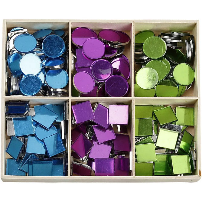 300 Mirror Mosaic Tiles Size 15mm Thickness 1.7mm Square Round Purple Green Blue