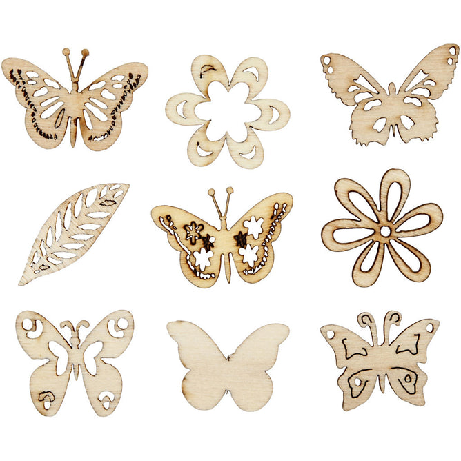 45 Small die-cut decorations from wood veneer 28 mm - Butterflies