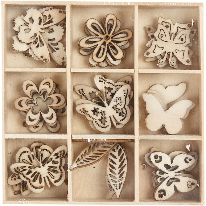 45 Small die-cut decorations from wood veneer 28 mm - Butterflies