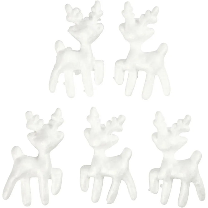 5 White Polystyrene Reindeer Shaped Modelling Christmas Decoration Crafts 11.5cm