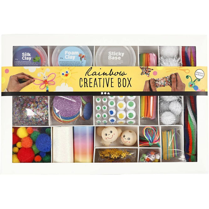 Creative Box  Clay Base Sequins Pom-Poms Eyes Beads Cord Glitter Sticks