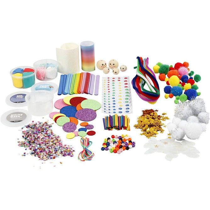 Creative Box  Clay Base Sequins Pom-Poms Eyes Beads Cord Glitter Sticks