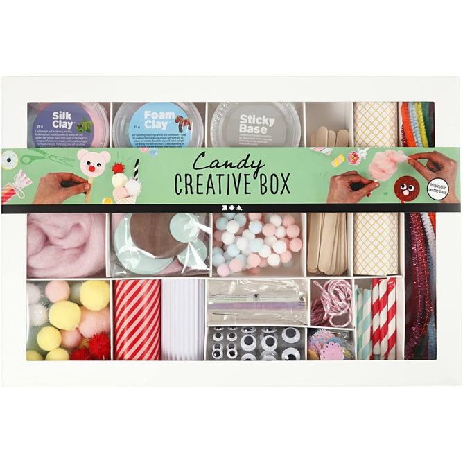 Creative box : Candy Clay Clay Base Yarn Pom-Poms paper cardboard eyes cellophane & more