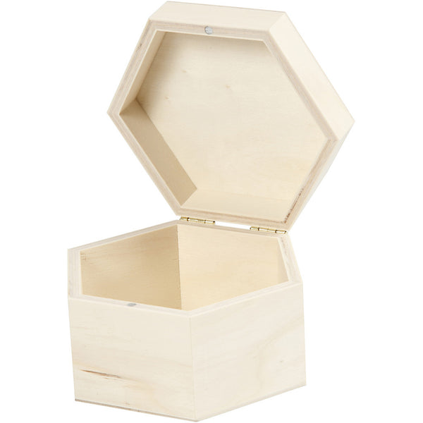 Plywood Hexagonal Shaped Storage Box Decoration Crafts 12x7 cm