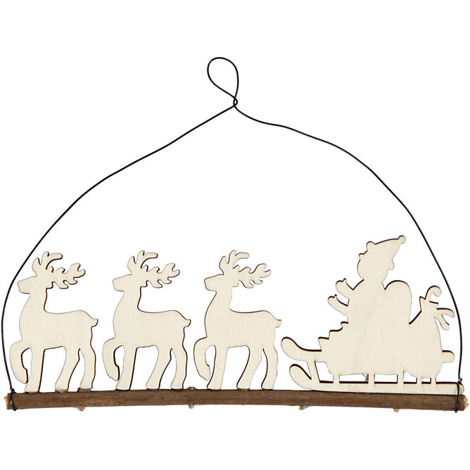Plywood Cane With Reindeer With Metal Wire Hanging Christmas Decoration Crafts W: 22 cm