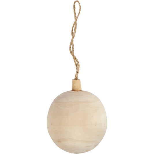 Poplar Wood Christmas Ball Ornament With String Hanging Decoration Crafts D: 6.4 cm