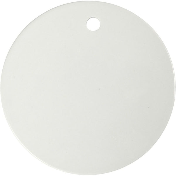 White Colour Ceramic Round Plate With Large Hole For Hanging Decorations D: 15cm - Hobby & Crafts