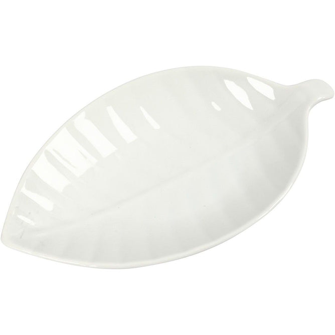 White Colour Long Oblong Leaf Shaped Ceramic Dish For Tableware Serving Supplies - Hobby & Crafts