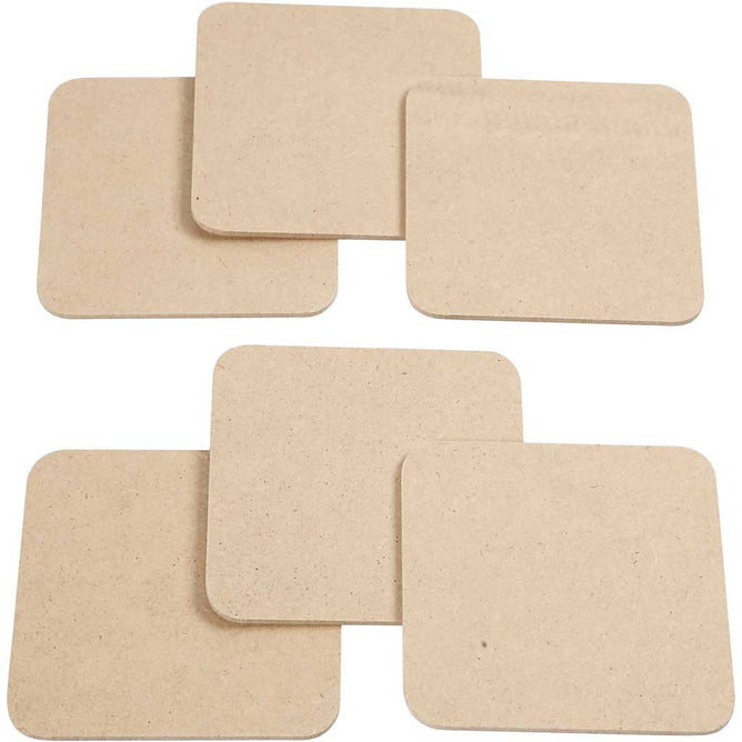 6 x MDF Wood Square Coasters With Round Edges Decoration Crafts 10x10 cm