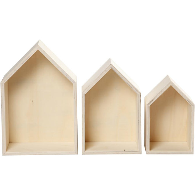 3 x Plywood Light Wood Storage Boxes With Metal Hanger Home Decor Crafts 10cm