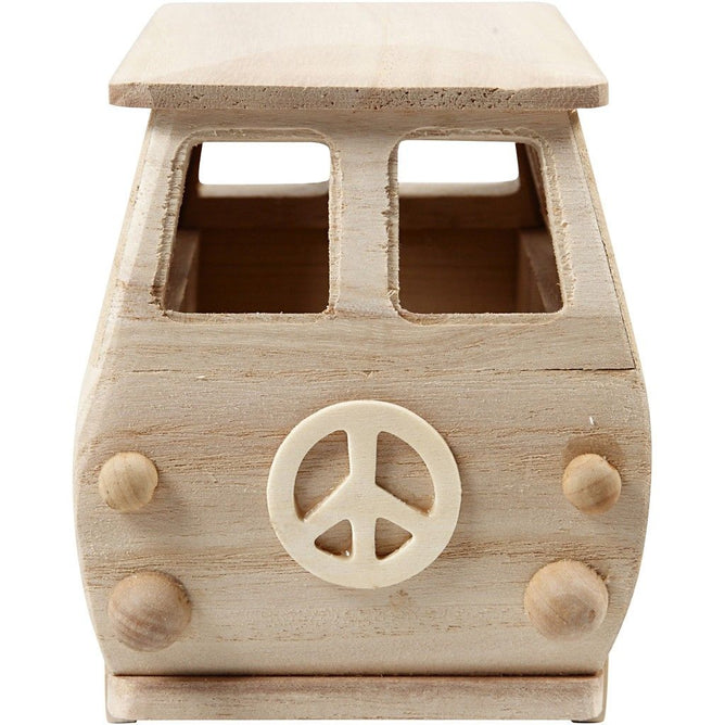 Paulownia Pine Mini Bus Wooden Painting Decoration Material Crafts 17x 10x 13cm - Hobby & Crafts