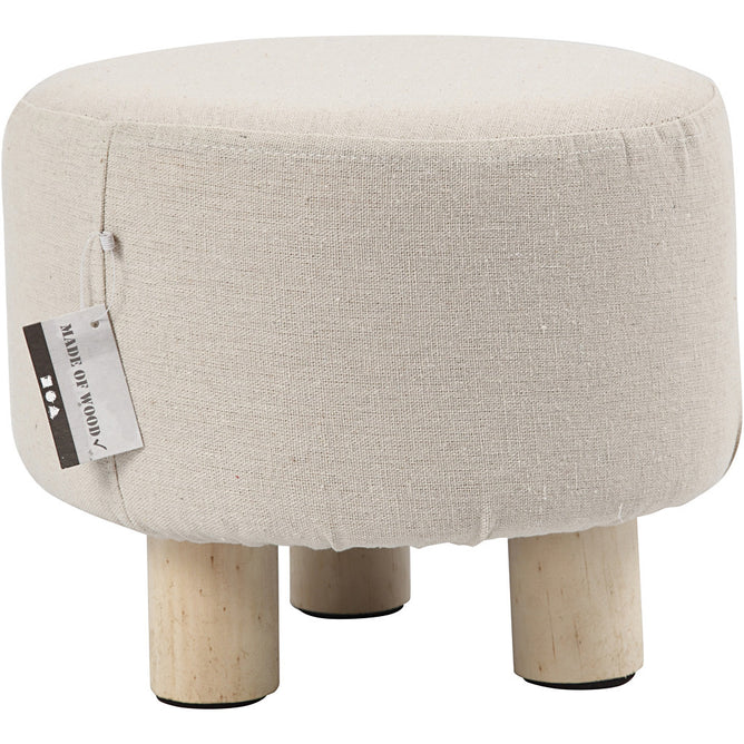 Light Wood Padded Footstool With Fabric Cover Home Furnishings Decoration Crafts D: 26 cm H: 21.5 cm