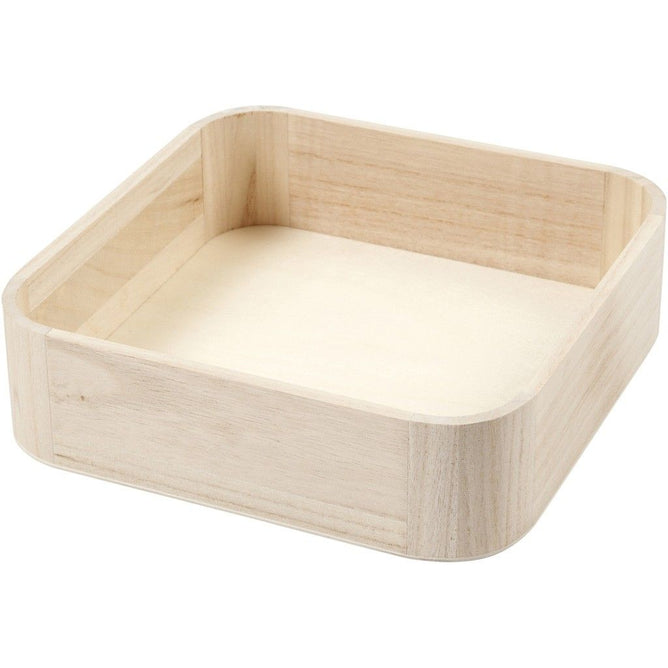Square Shaped Paulownia Pine Wooden Tray Tableware Serving Decoration Craft 25cm - Hobby & Crafts