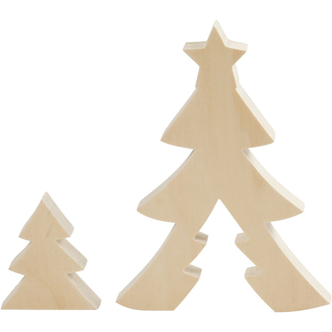 Light Wood Motifs 2-In-1 Decoration Figures Crafts D: 2 cm - Christmas Trees