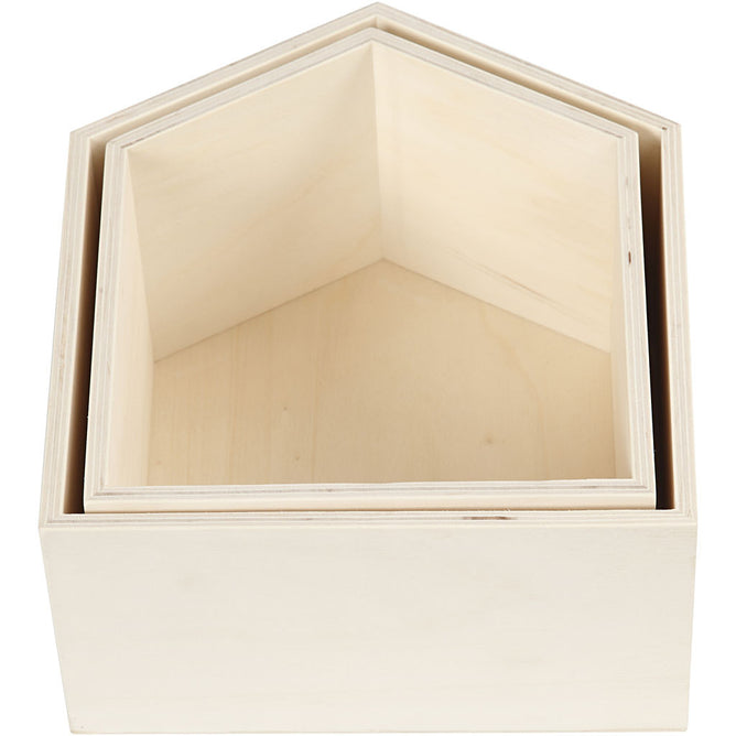 2 x Assorted Size Light Wood Storage Boxes Decoration Crafts 12.5 cm