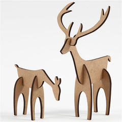 2 x Assorted Size MDF Wood Motif Pack Decoration Animals Figures Crafts - Stag Hind