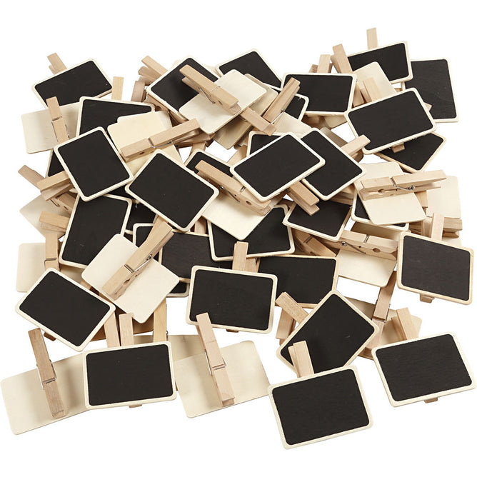 100 x Wooden Small Message Blackboard Signs With Clothes Peg Decoration Crafts 6.8x4.7 cm