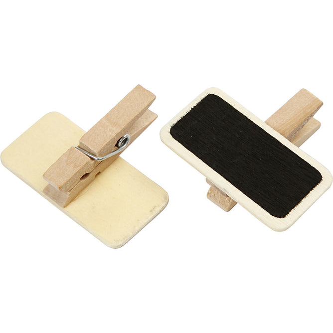 12 x Wooden Small Message Blackboard Sign With Clothes Peg Decoration Crafts 4x2 cm