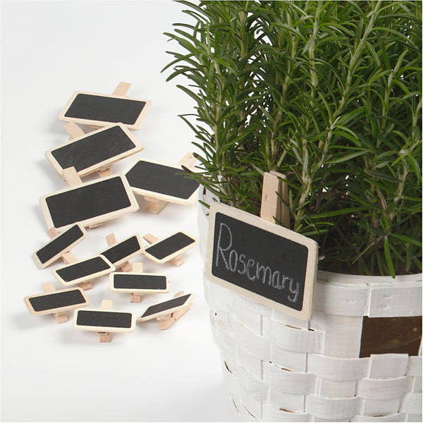 12 x Wooden Small Message Blackboard Sign With Clothes Peg Decoration Crafts 4x2 cm