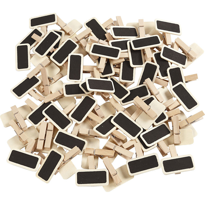 100 x Wooden Small Message Blackboard Sign With Clothes Peg Decoration Crafts 4x2 cm