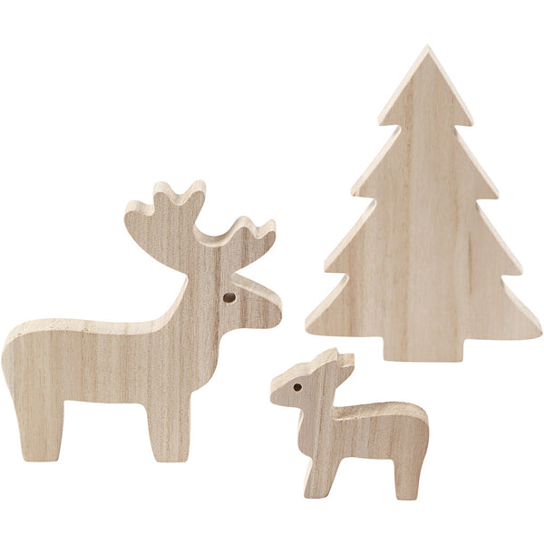 Paulownia Wood Deer Spruce Tree Christmas Decoration Animals Figures Crafts 1.5 cm