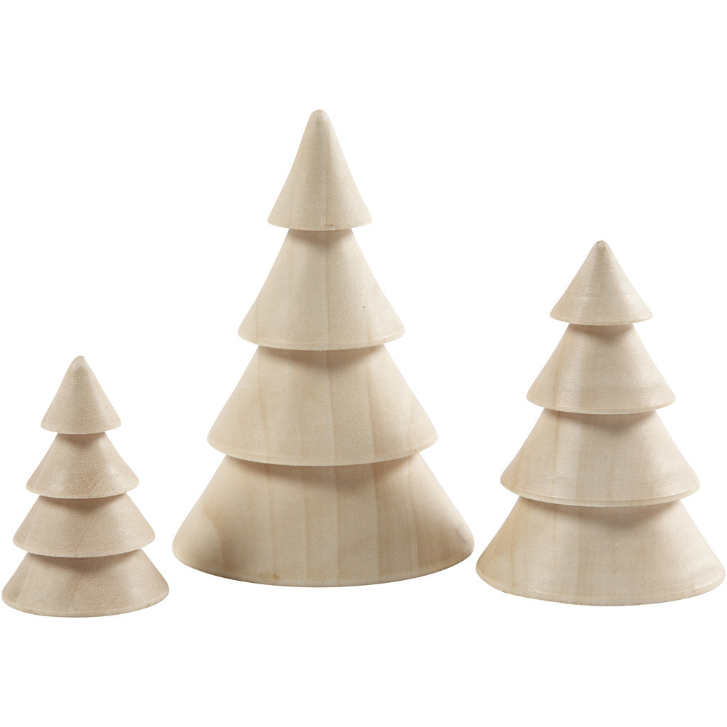 3 x Assorted Size Empress Wood Chritmas Trees Decoration Crafts 5-10 cm