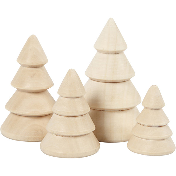 4 x Assorted Size Solid Wood Chritmas Trees Decoration Crafts 3.3-6.3 cm