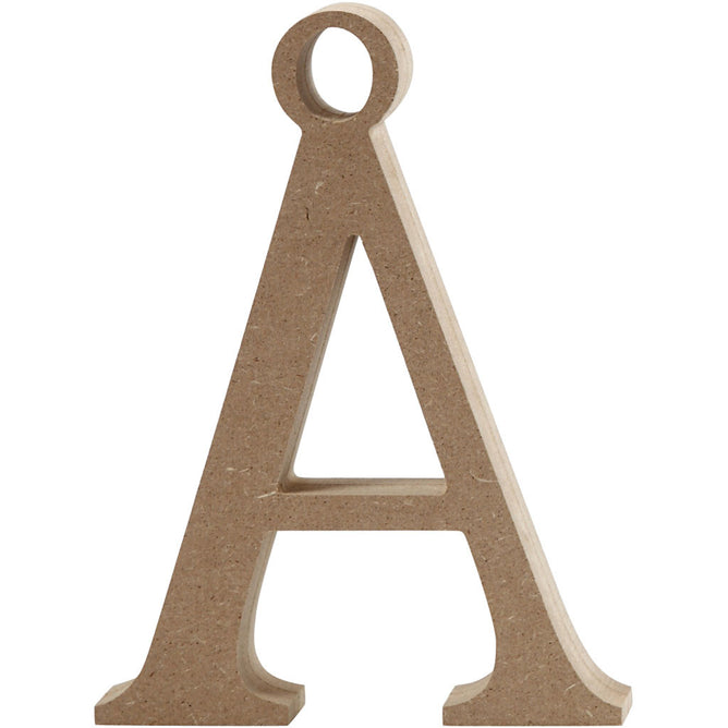 MDF Wood Motif Hanging Decoration Letters Symbols Crafts H: 15.5 cm T: 2 cm - A With Hole