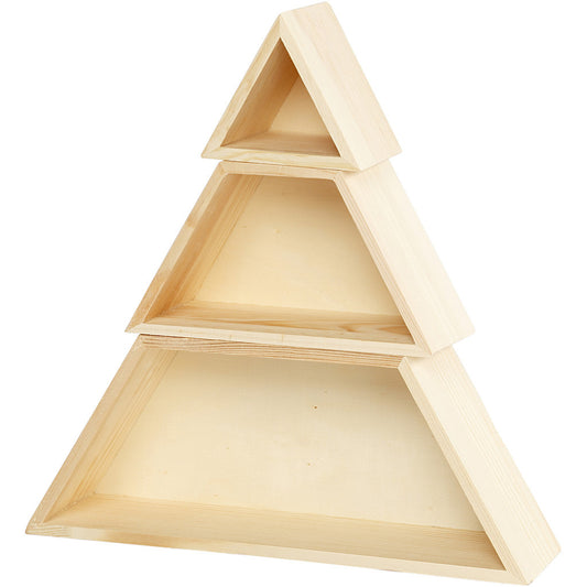 3 x Fyr Wood Christmas Tree Storage Boxes Decoration Crafts