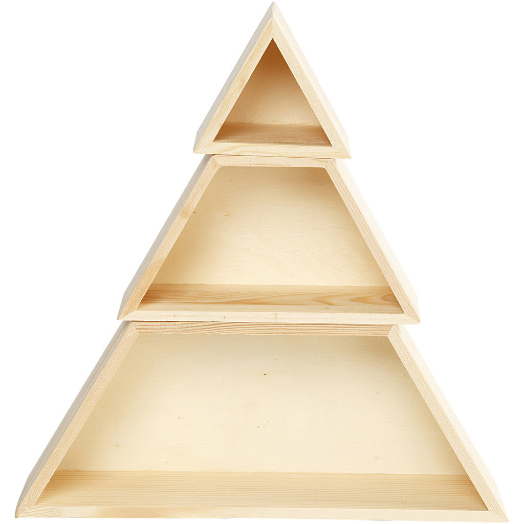 3 x Fyr Wood Christmas Tree Storage Boxes Decoration Crafts