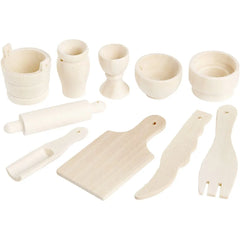 10 x Assorted Design Birch Wood Mini Kitchen Tools For Christmas Decorations